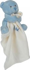 Doudou ours bleu tenant un mouchoir blanc brodé Baby Nat' - BN3530 Baby Nat