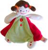 Doudou poupée fillette rond plat vert et rouge Doukidou