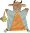 Marionnette vache bleu et orange, tenant une coccinelle verte Nattou