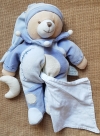 Peluche ours bleu Léo avec mouchoir Doudou et compagnie