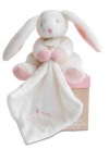 Peluche lapin blanc et rose tenant un mouchoir *J'♥ mon doudou* - DC2914 Doudou et compagnie