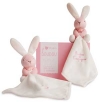Duo de lapins rose tenant un mouchoir blanc *J'♥ mon doudou* - DC2917 Doudou et compagnie