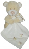 Peluche ours beige tenant un mouchoir blanc à empreintes Pommette
