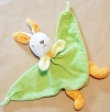 Doudou lapin vert et orange triangle plat Nounours